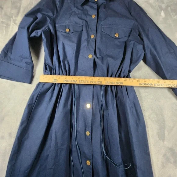 Gretchen Scott Womens Navy Blue Cotton Drawstring Waist Shirt Dress Small - Picture 3 of 10